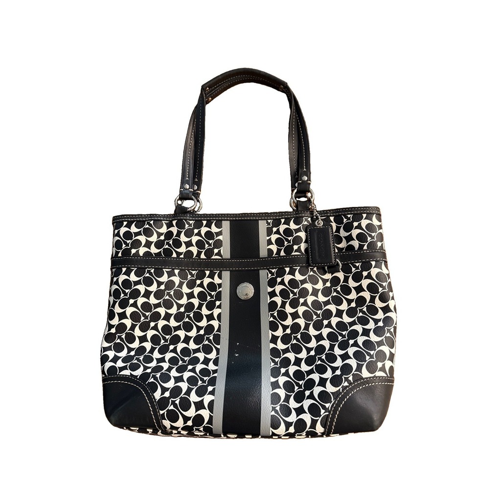 🖤 Coach Chelsea Heritage Stripe Signature Tote F15137 Black White